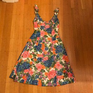 Vintage-1950s Sequined Floral Bow Sleeved Dress-Small